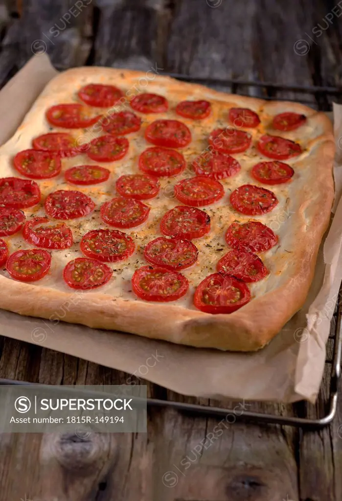 Fresh focaccia with tomatoes