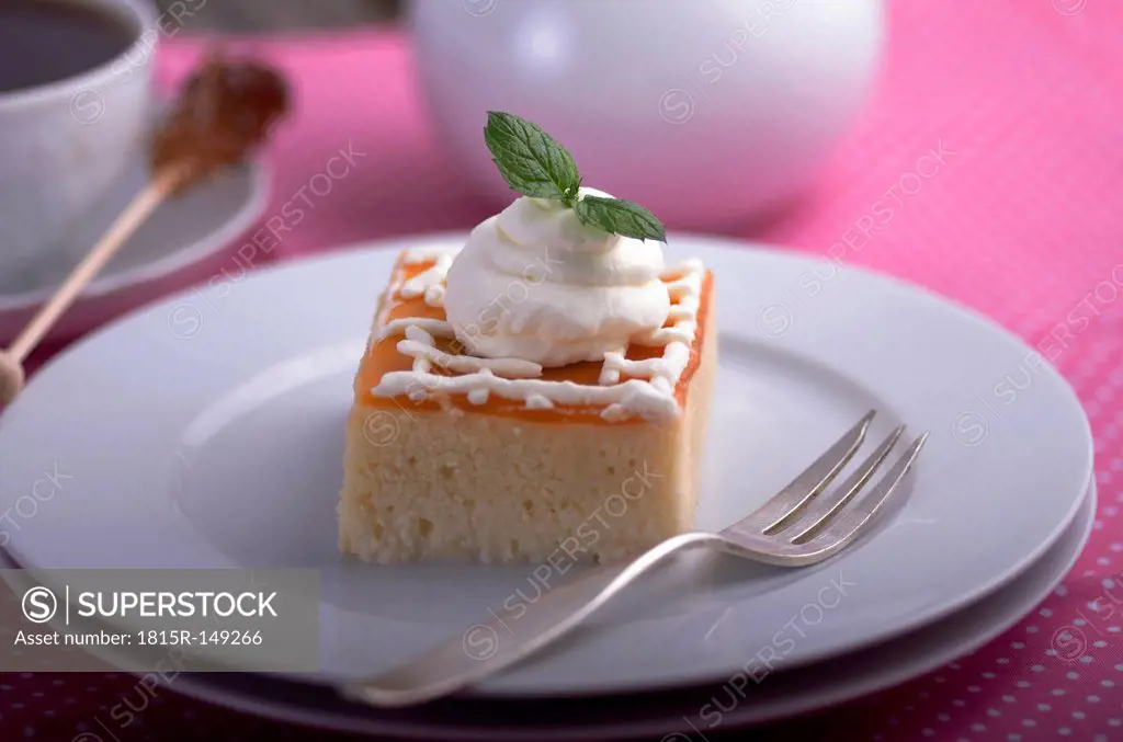Mexican milk cake with whipped cream on plate