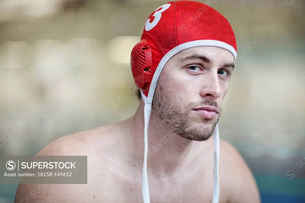 Water polo player outside pool, portrait