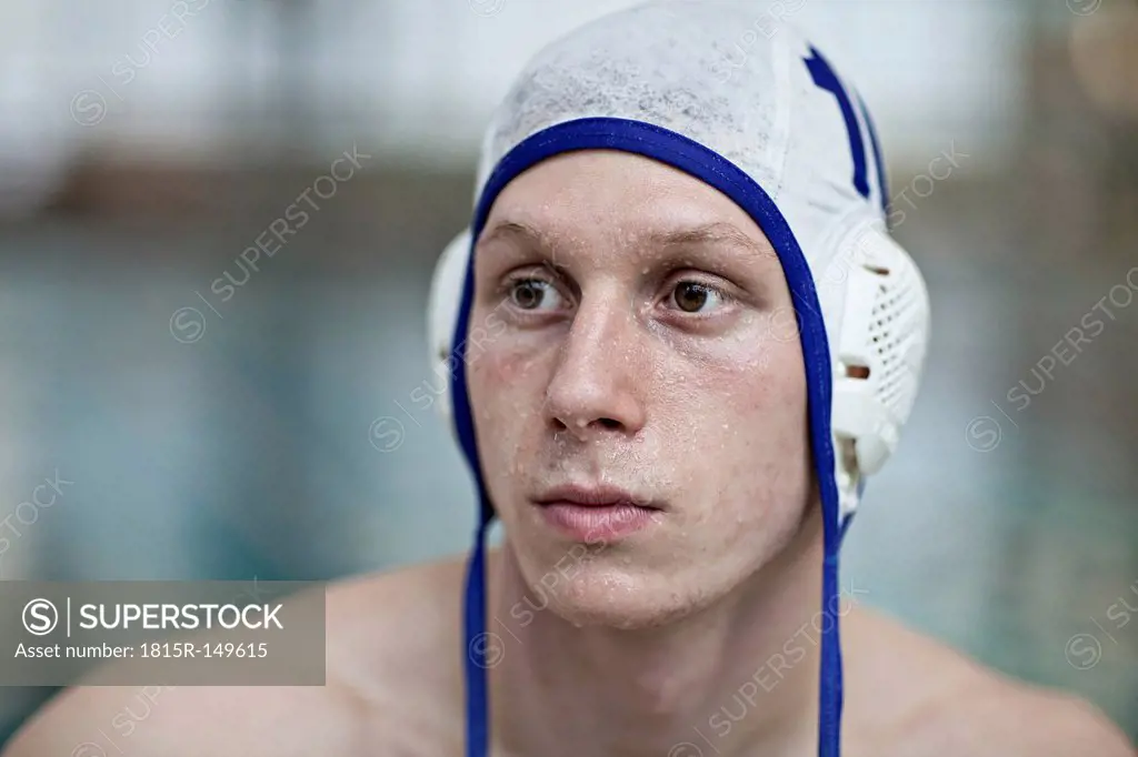 Water polo player outside pool