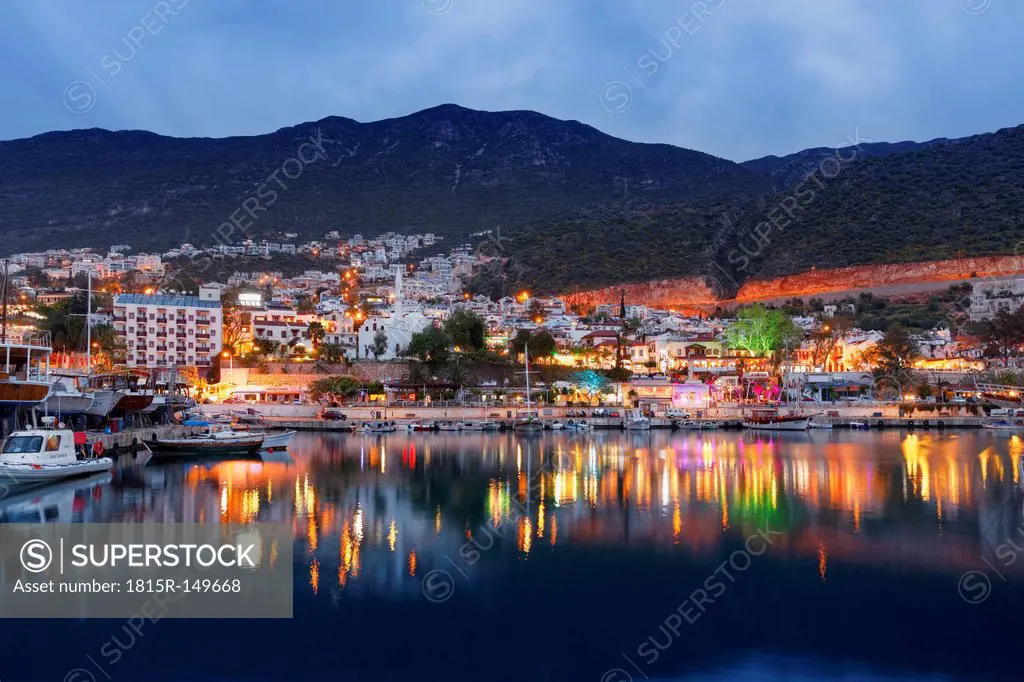 Turkey, Antalya Province, Kalkan, View of boats in harbour
