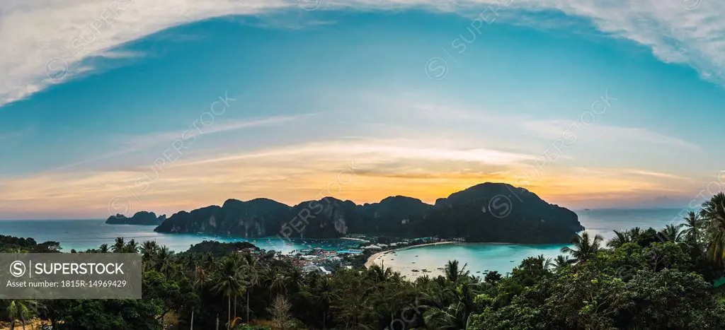Thailand, Phi Phi Islands, view over Ko Phi Phi at sunset
