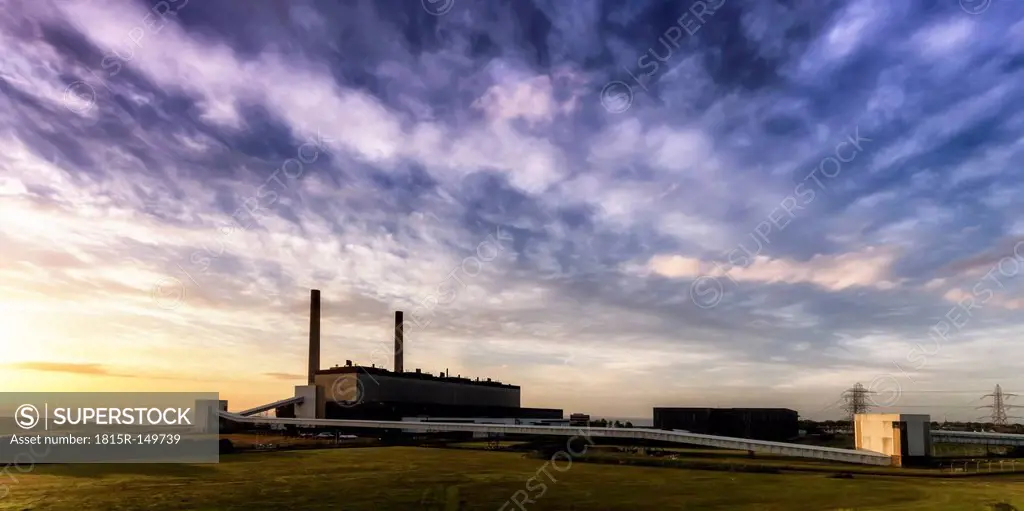 UK, Scotland, East Lothian, Silhouette of Cockenzie powerplant
