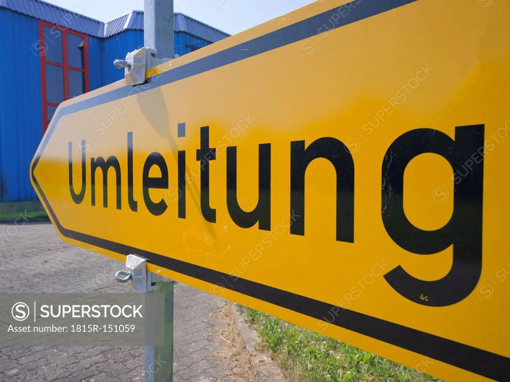 Germany, Baden-Wurttemberg, Water treatment plant, diversion sign