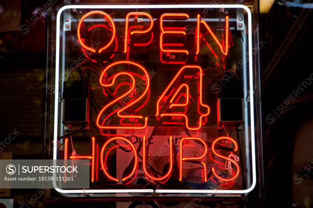 Neon sign open 24 hours