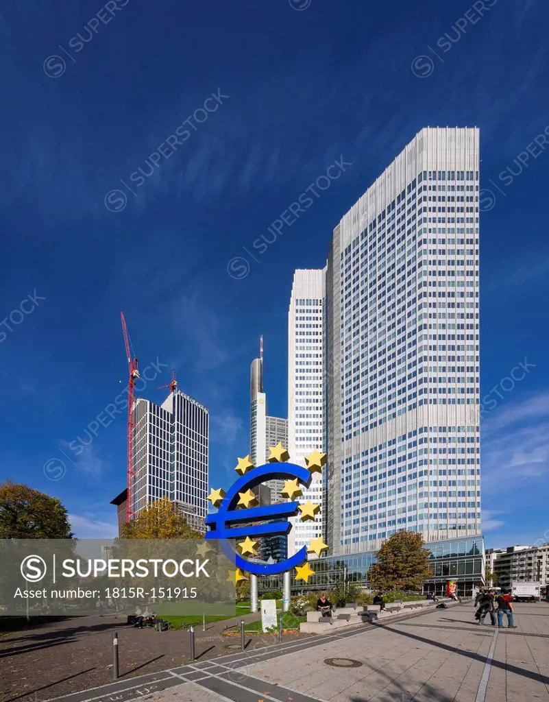 Germany, Hesse, Frankfurt am Main, European Central Bank, EZB, behind Taunusturm