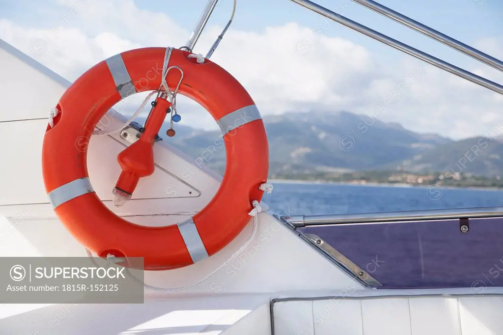 Italy, Sardinia, Lifesaver on yacht, close up