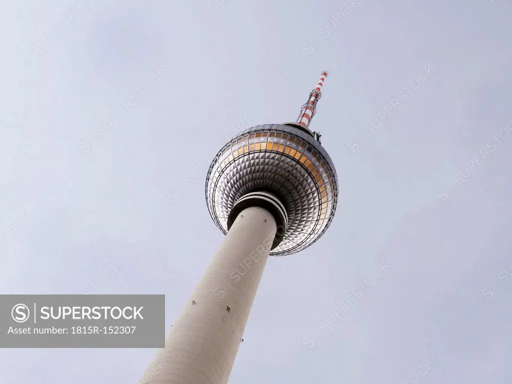 Germany, Berlin, worms eye view of TV tower at Alexanderplatz