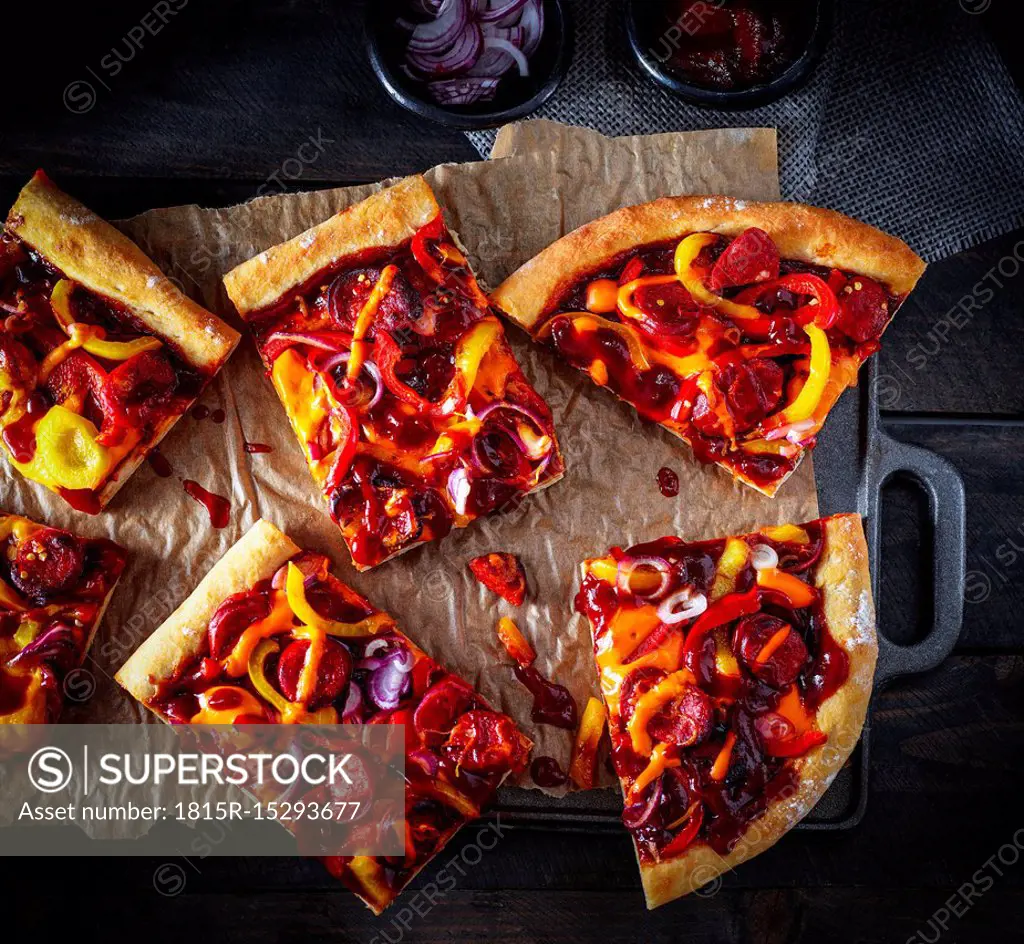 Chorizo Pizza with bell pepper and onions