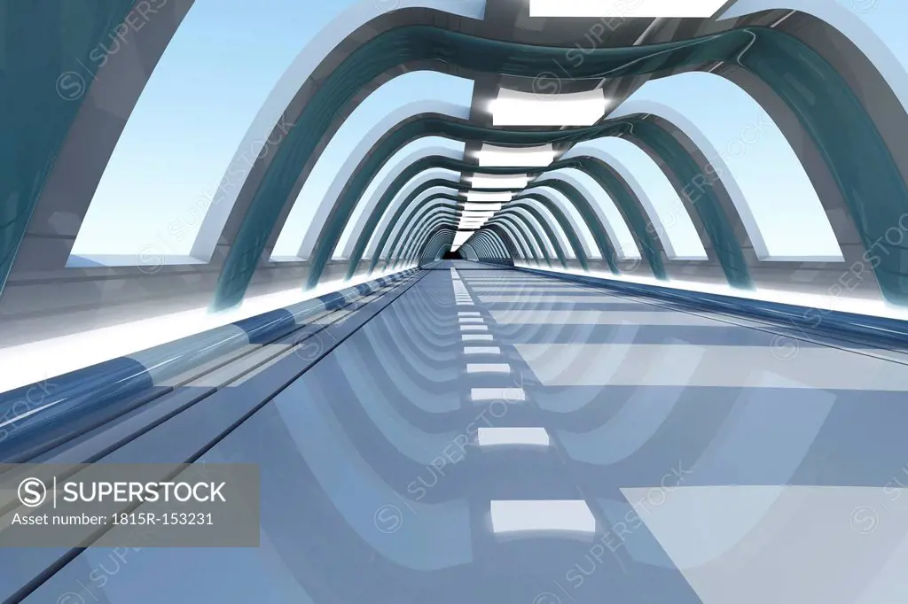 Architecture visualization of an empty hallway, 3D rendering