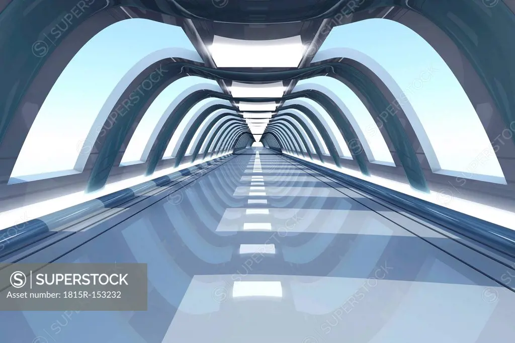 Architecture visualization of an empty hallway, 3D rendering