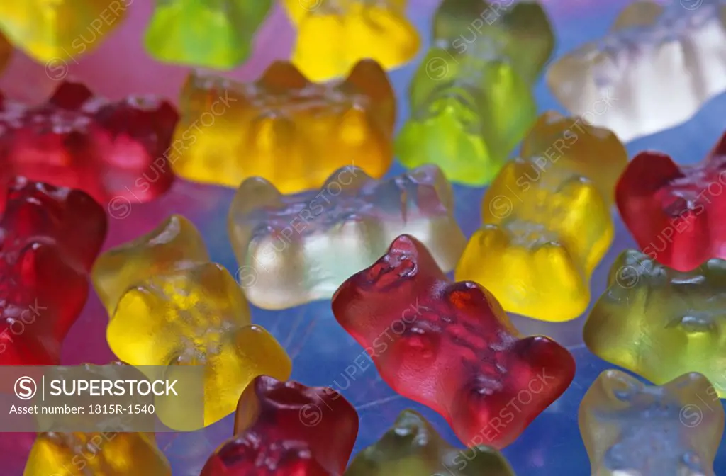 Multi coloured Jellybabies, traditional German sweety, close up