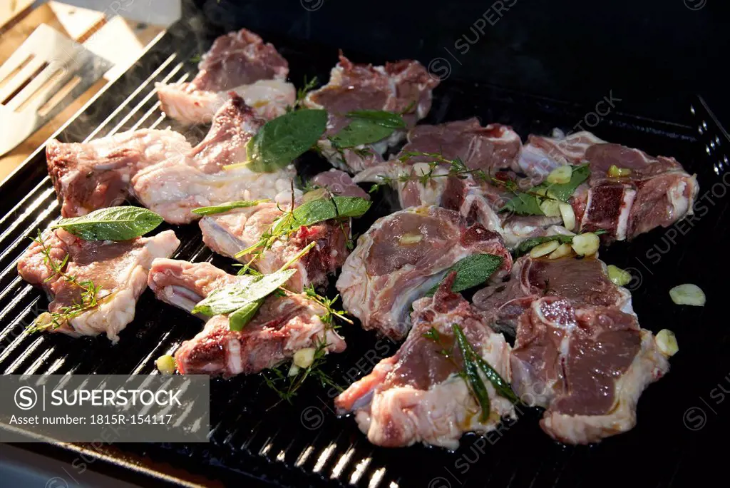 Marinated raw lamb chops barbecue grill