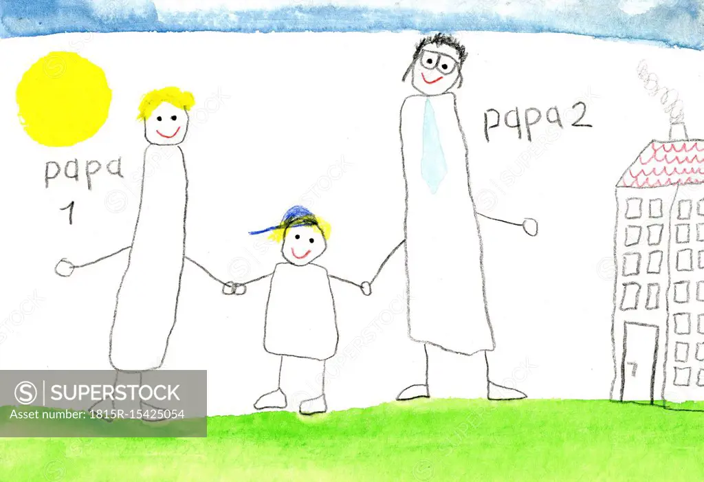 Children's drawing of gay couple with son
