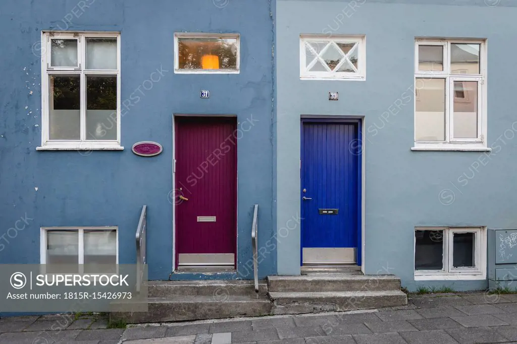 Iceland, ReykjavÇðk, house facade, colorful doors