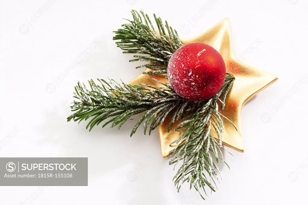 Christmas decoration with Christmas bauble and fir twigs