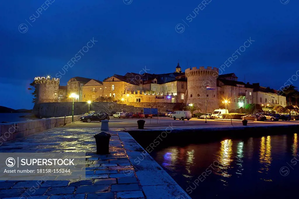 Croatia, Dalmatia, View of Korcula at night
