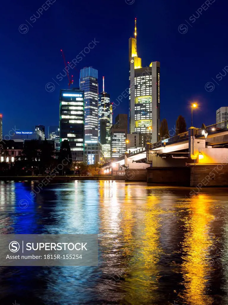 Germany, Hesse, Frankfurt, Germany, Hesse, Frankfurt, view to skyscrapers of financal district by night