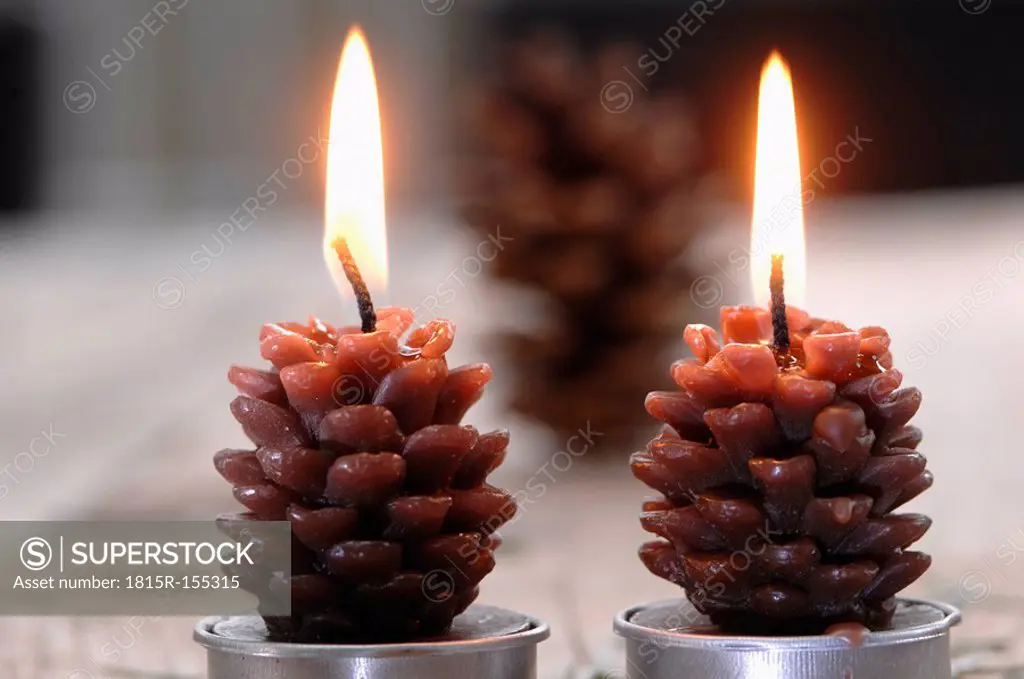 Fir cone shaped candles, close_up