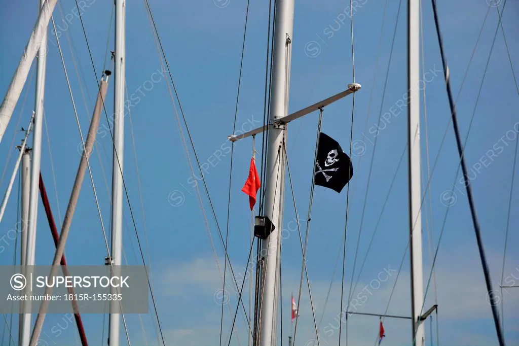 Germany, Baden-Wuerttemberg, Constanze, ship's masts with jolly roger