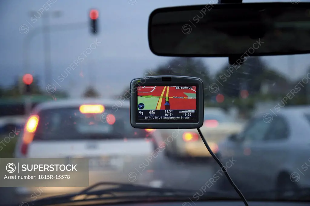 GPS navigation system on car dashboard