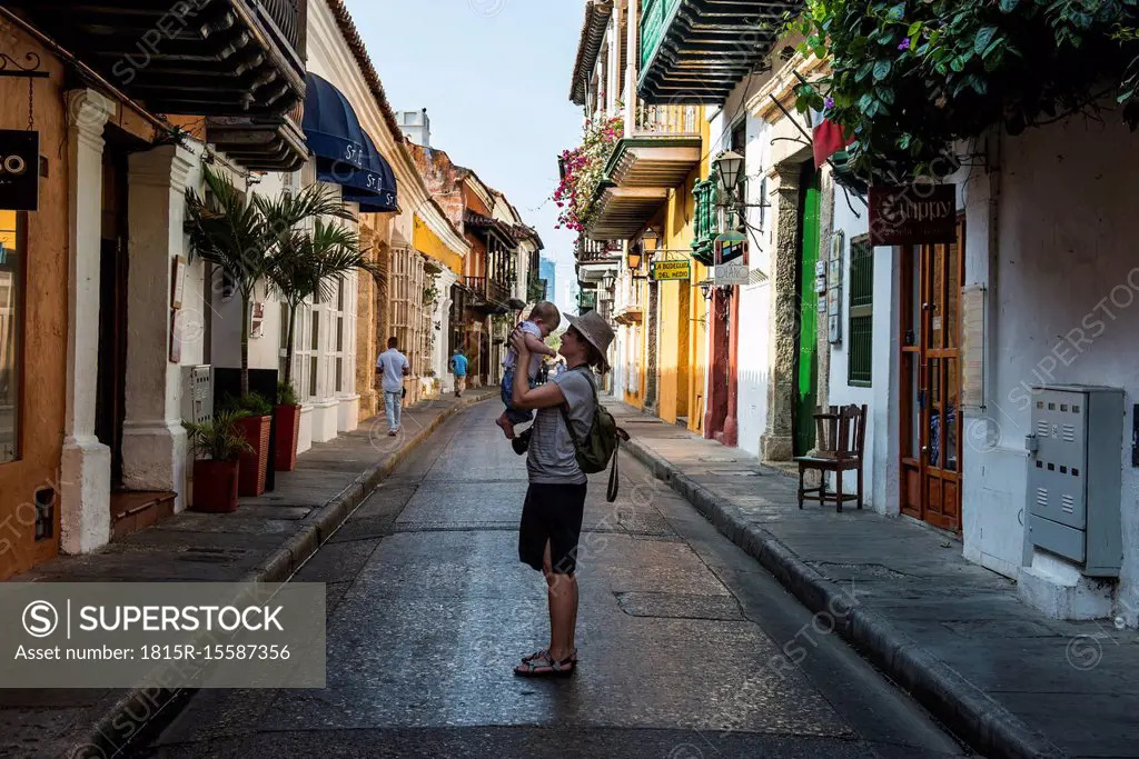 Colombia, Cartagena, Old town, mother holding her baby