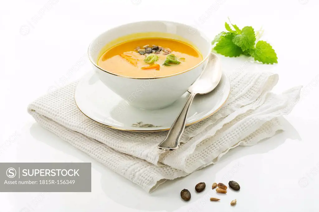 Creamed pumpkin soup in bowl