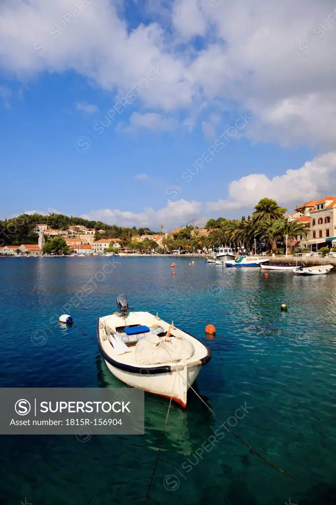 Croatia, Cavtat, Boat in harbour bay