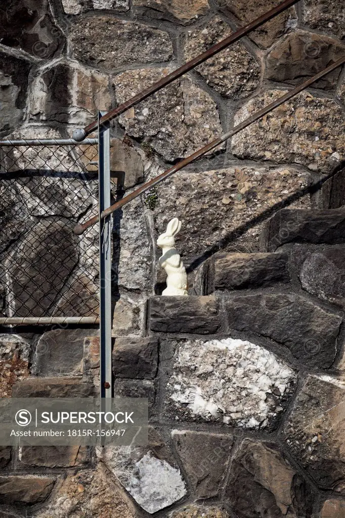 Easter Bunny on stone stairs