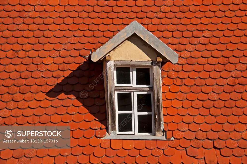 Part of a roof with dormer and beaver tail tiles