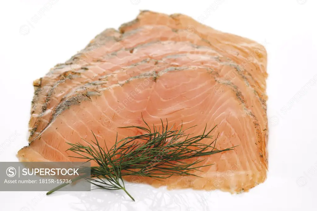 Salmon slices with dill, elevated view