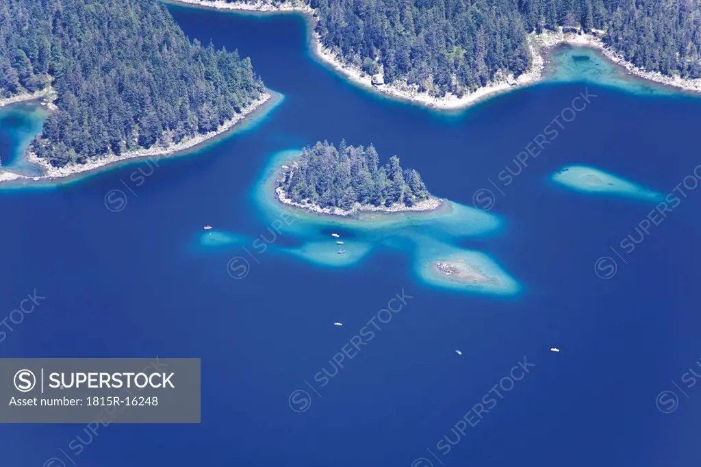 Germany, Bavaria, View of Eib Lake from the Zugspitze