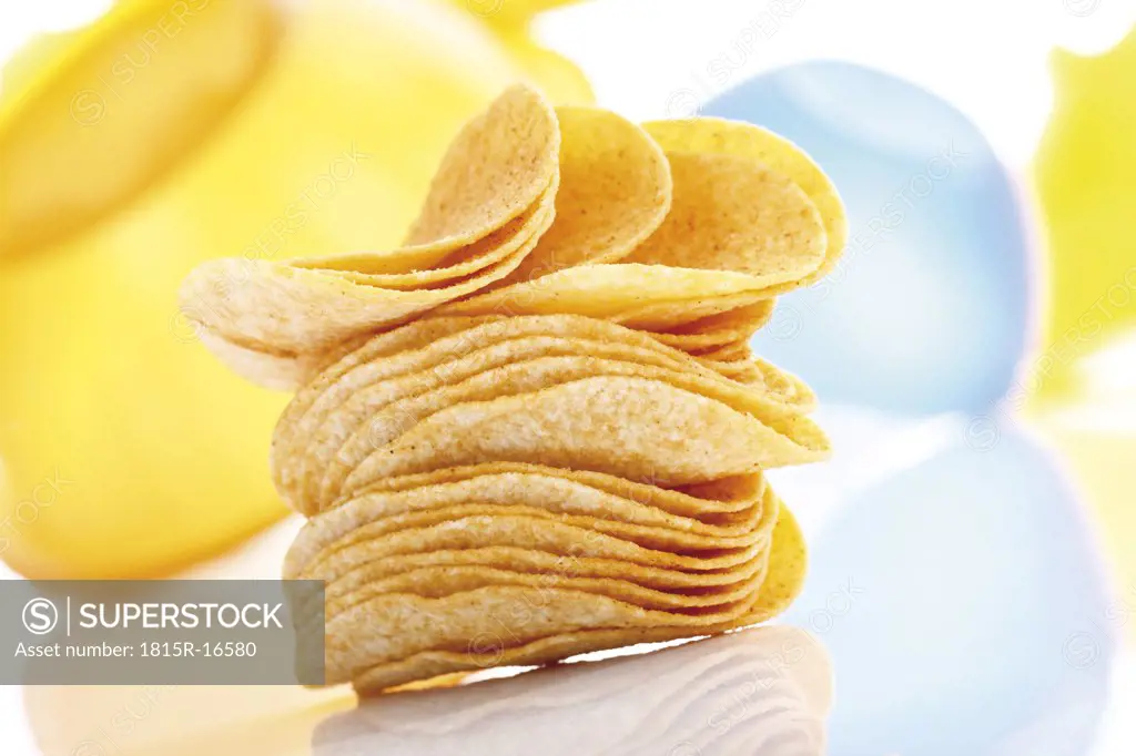 Stacked Potato chips, close-up