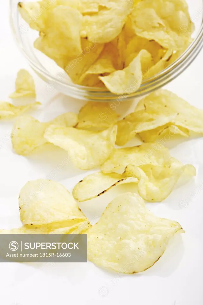 Salted potato chips, elevated view