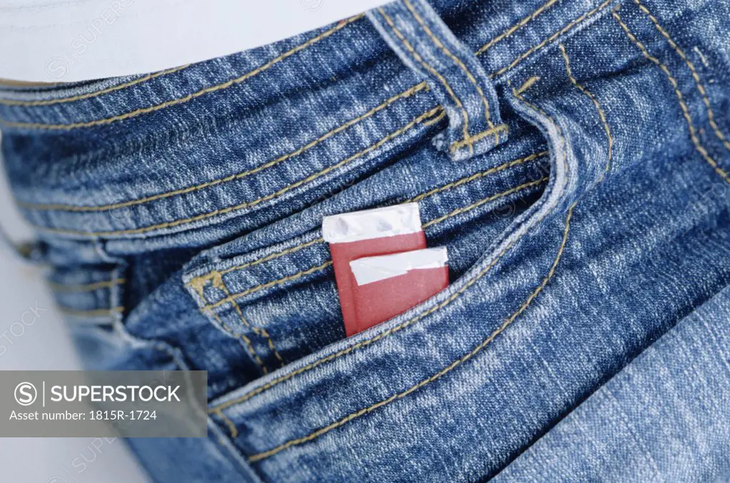 Bubble gum packets in jeans pocket