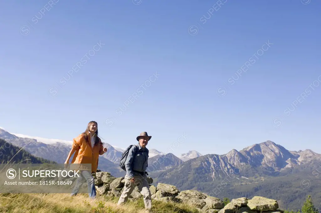 Couple in mountains, hiking