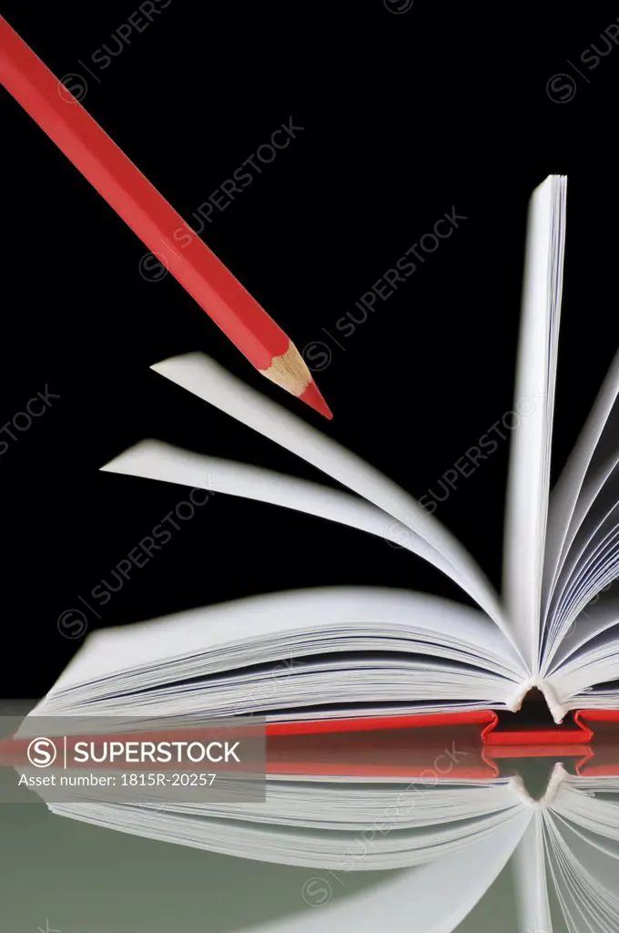 Red crayon with notebook