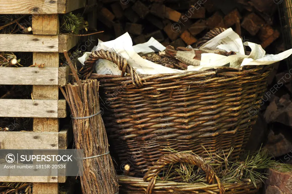 Baskets with firewood and brushwood