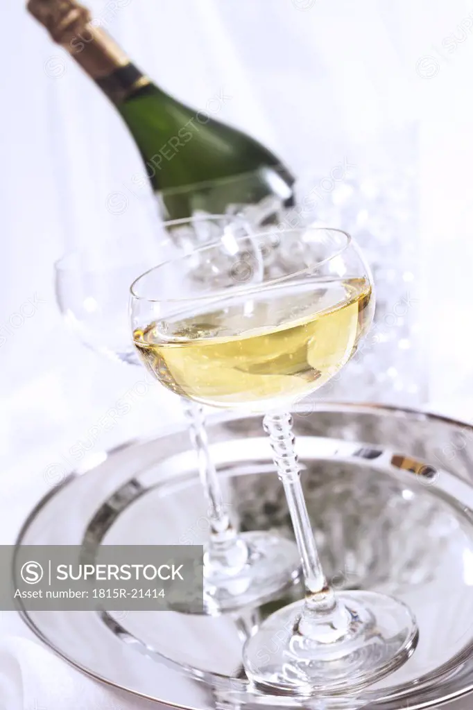 Champagne, bottle and glasses