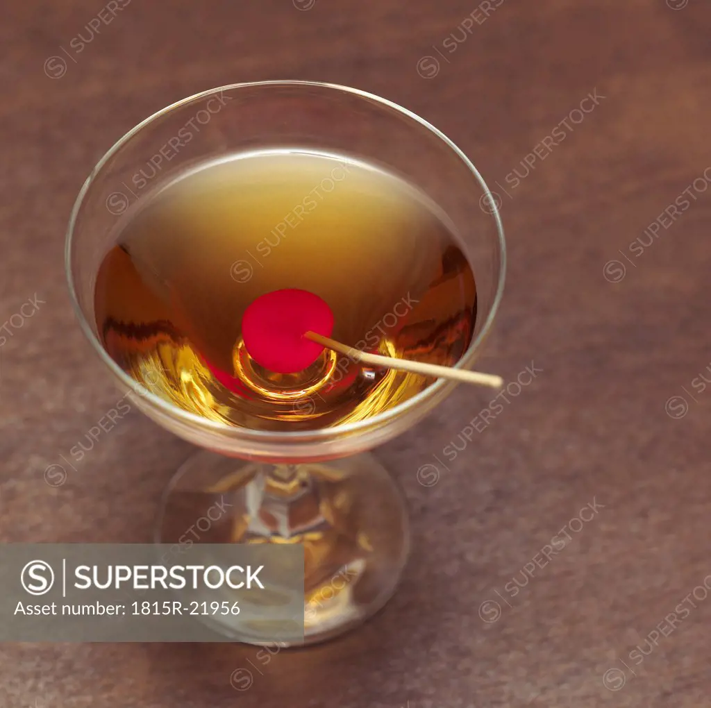 Manhattan cocktail, close-up, elevated view