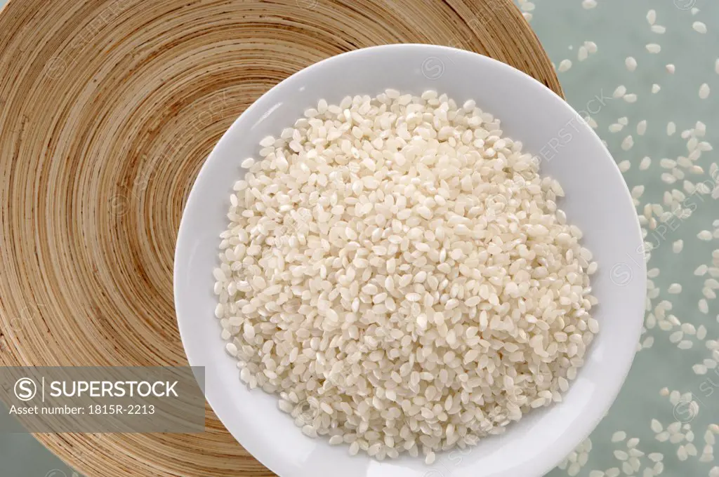 Rice in bowl on bottom plate