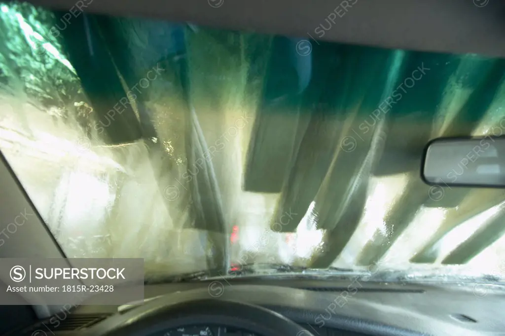 Car wash site, seen through windscreen