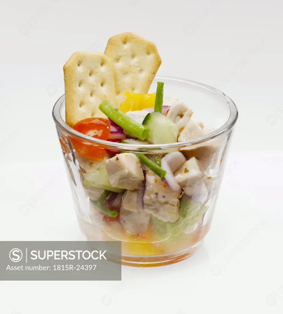 Turkey hen salad and vegetable in glass