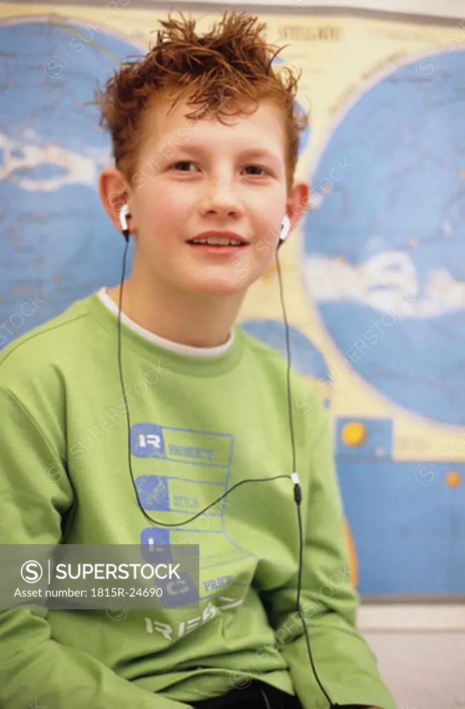 Boy with world map