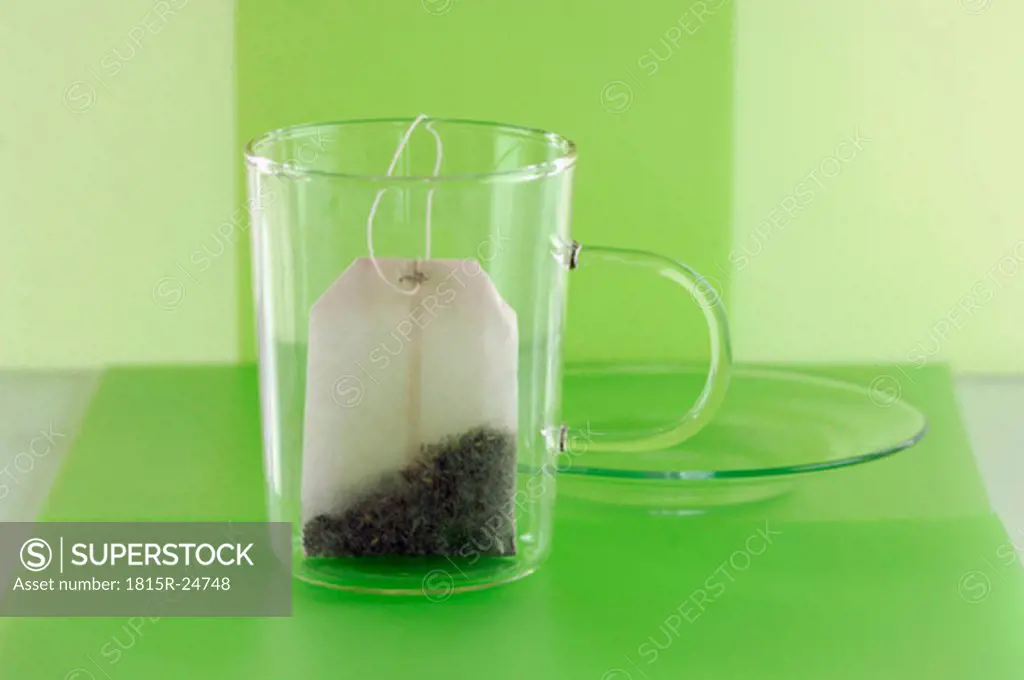 Empty tea glass with tea bag