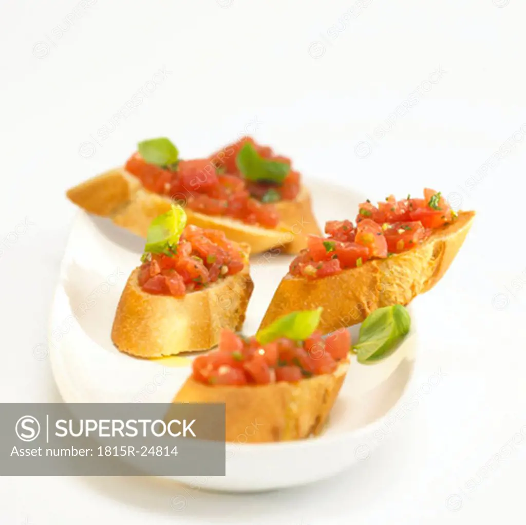 White bread with tomatoes and basil, bruschetta