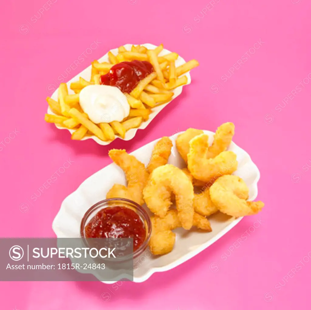 Fried prawns and french fries