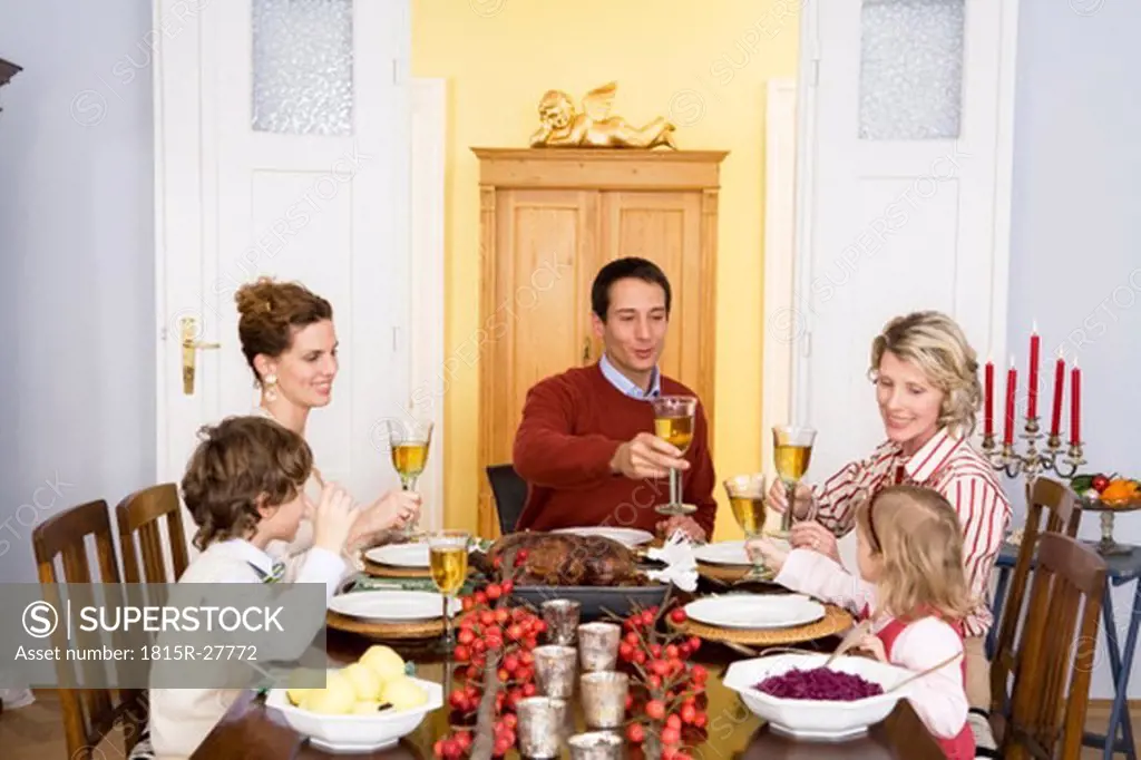 Family having Christmas dinner
