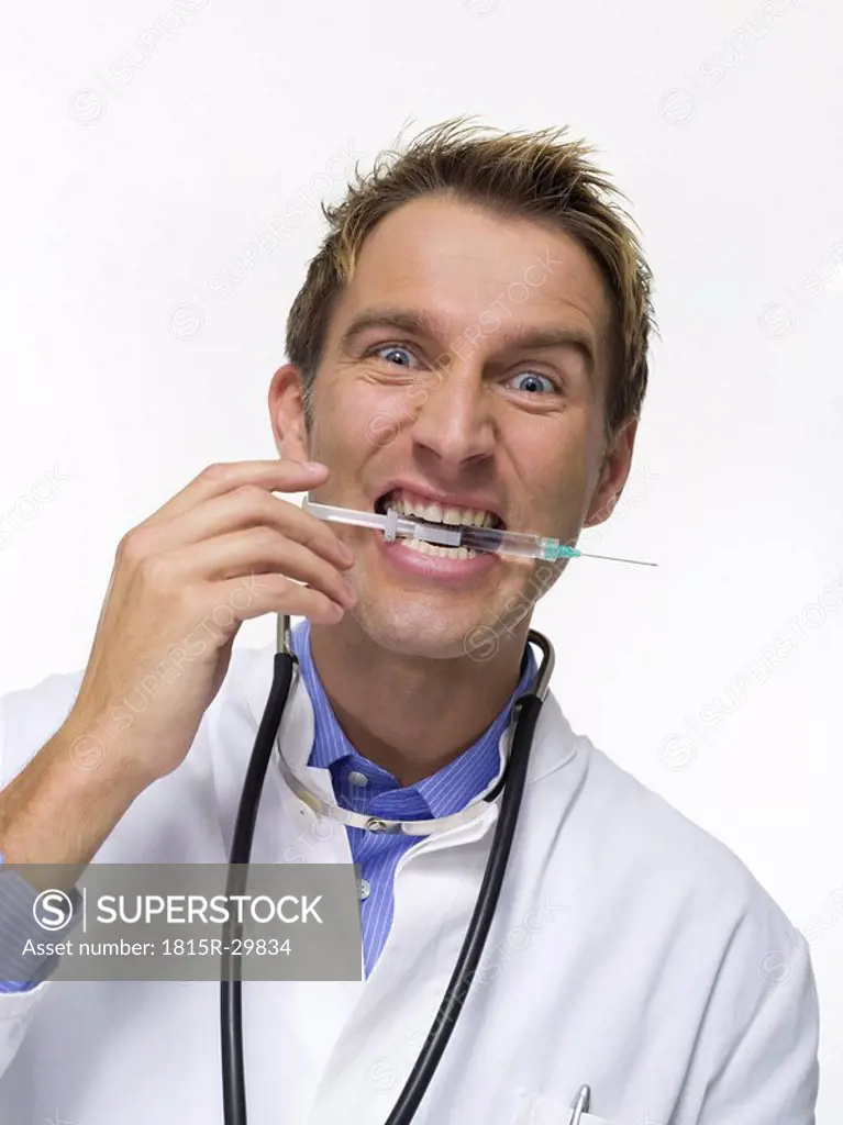 Male Doctor with Syringe, portrait