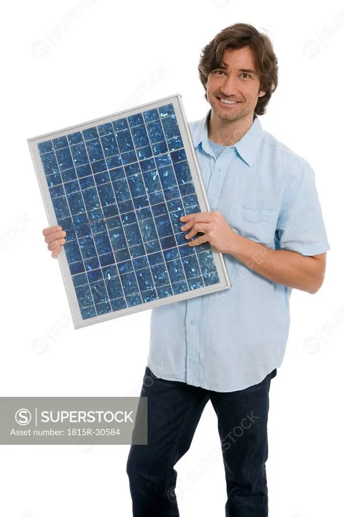 Man holding solar panel